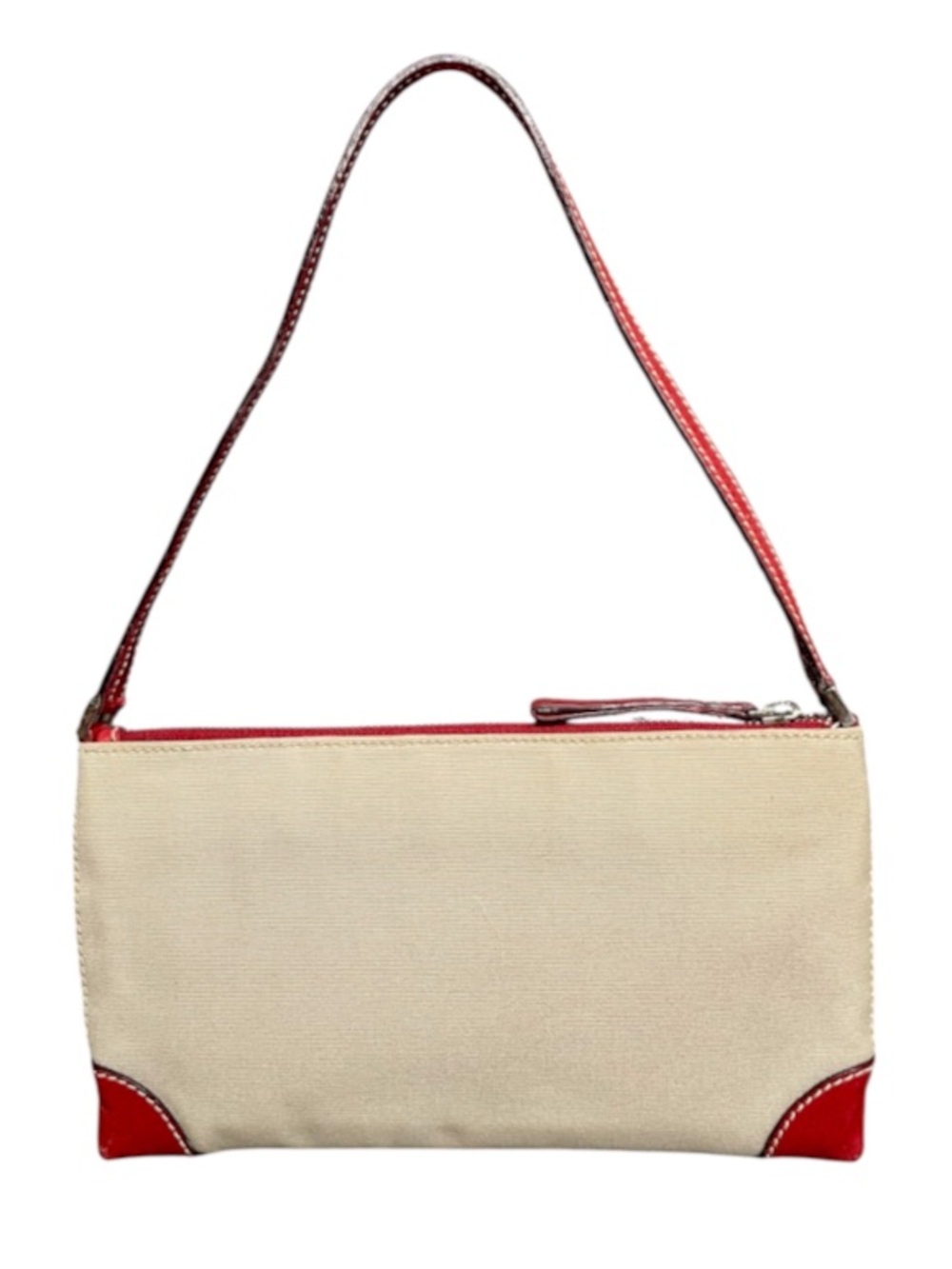 Kate Spade Made in Italy Vintage Cream Canvas & Red Leather Shoulder Bag - Picture 2 of 7